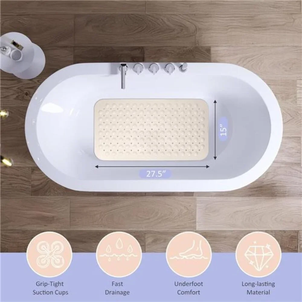 Non Slip Bathtub Shower Mat With Suction Cups Drain Holes Bathroom Safety Mat